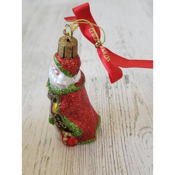 Waterford green red glitter Santa Claus blown glass ornament Xmas - Picture 2 of 5